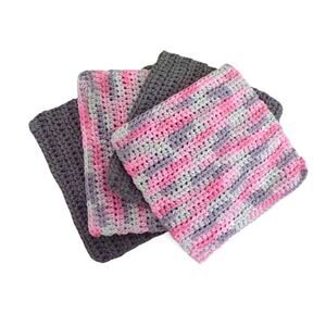 (4) Handmade Crocheted Dishcloths Washcloths 100% Cotton 8" x 8" Pink Granite
